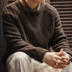 Maden New Vintage Heavyweight Knitted Crew-neck Sweater Brown Warm Pullover Men's Versatile Top for Autumn and Winter Knitwear