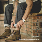 Maden Men's Vintage Gray Vertical Stripe Jeans 12.8OZ Mid-rise Straight Pants Amekaji Tapered Jeans Male Autumn Cotton Pants