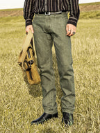 Red Tornado Men's Regular Straight Fit Jeans in Green Rugged Style Selvage Denim Pants