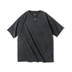 Maden Japanese Vintage Heavyweight Henley T-Shirt Men Distressed Loose Short Sleeve Tops Casual Button Cotton Washed Tee Shirts