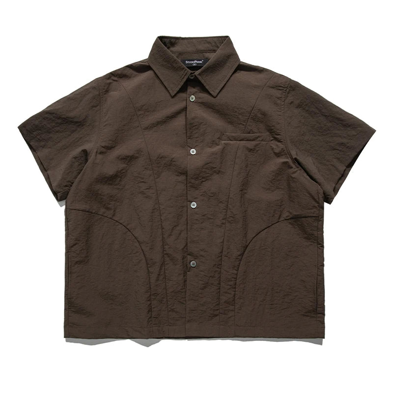 Japanese Vintage Work Shirt Men Quick Dry Short Sleeve Summer Streetwear Casual Cooling Fashion Casual Top Hrajuku Shirts Male