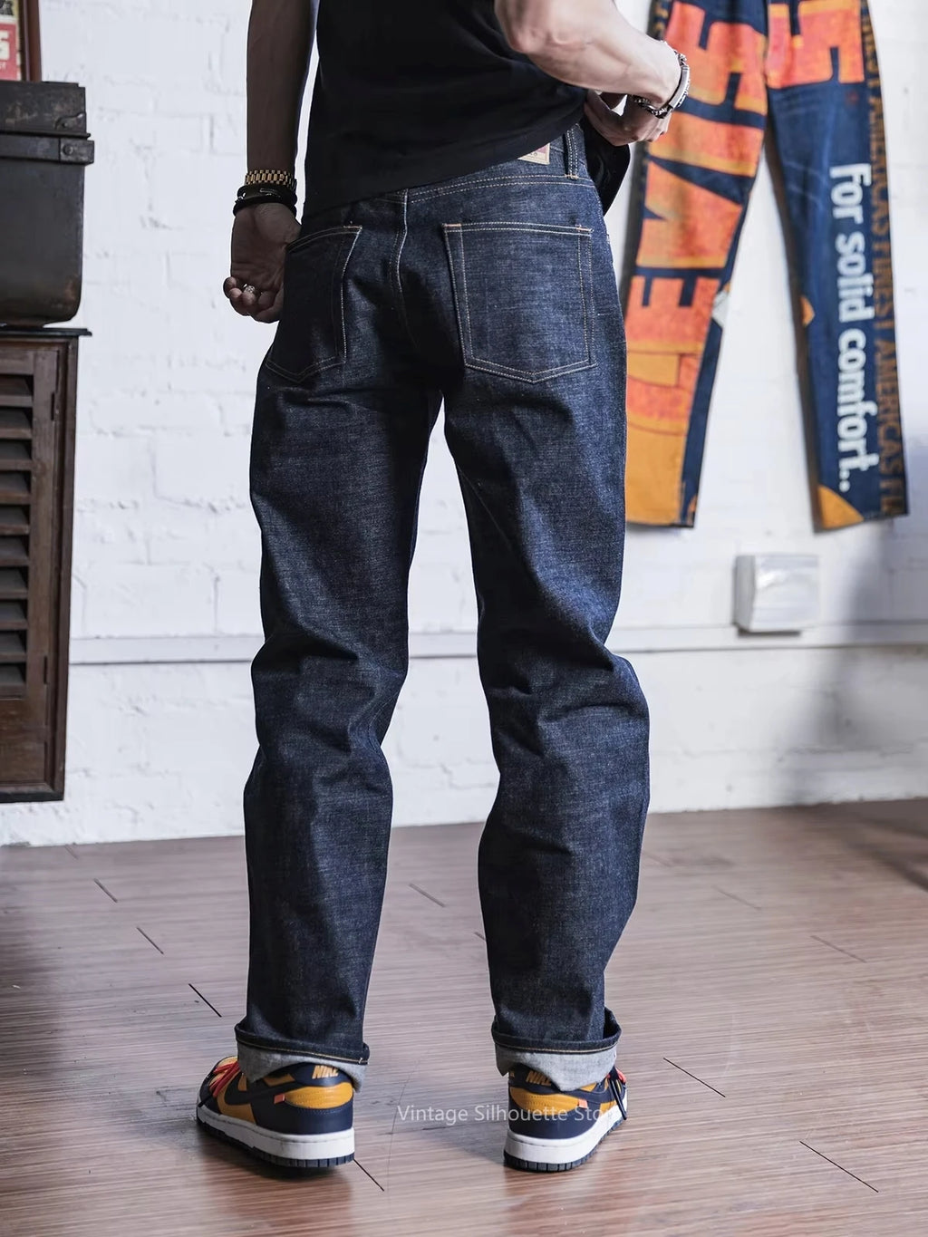 Non Stock 15oz Selvedge Jeans Unwashed Vintage Men's Five-Pocket Denim Pants Indigo