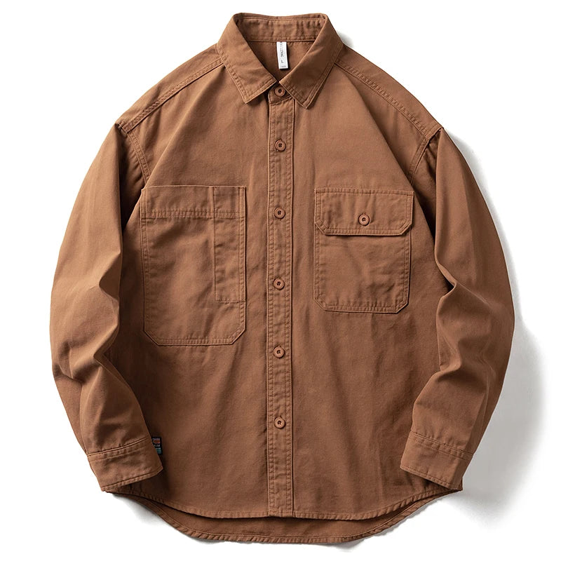 Japanese Streetwear Loose Shirt Men Clothing Spring Autumn Vintage Casual Long Sleeve Harajuku High Quality Cargo Coat Male