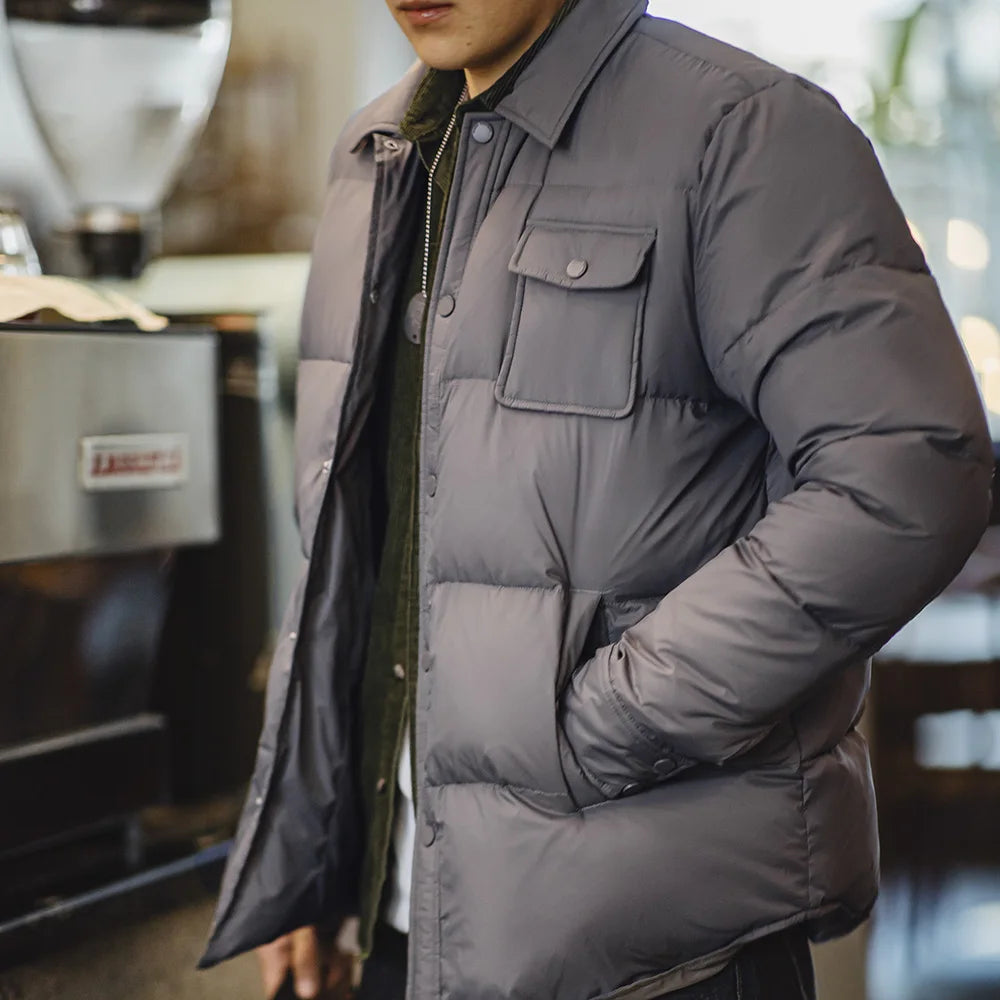 Maden Casual 90% White Duck Down Jacket Lightweight Warm Cold-resistant Single-breasted Lapel Puffer Jacket Men Winter Outerwear