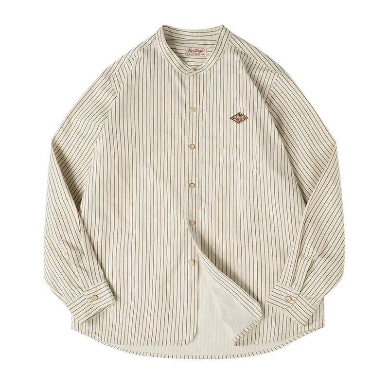 Maden Vintage Striped Long Sleeve Shirts Korea Styel Men's Loose Cotton Baseball Shirt Uncle Fu Male Clothes Plus Size Blouses