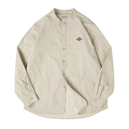Maden Vintage Striped Long Sleeve Shirts Korea Styel Men's Loose Cotton Baseball Shirt Uncle Fu Male Clothes Plus Size Blouses