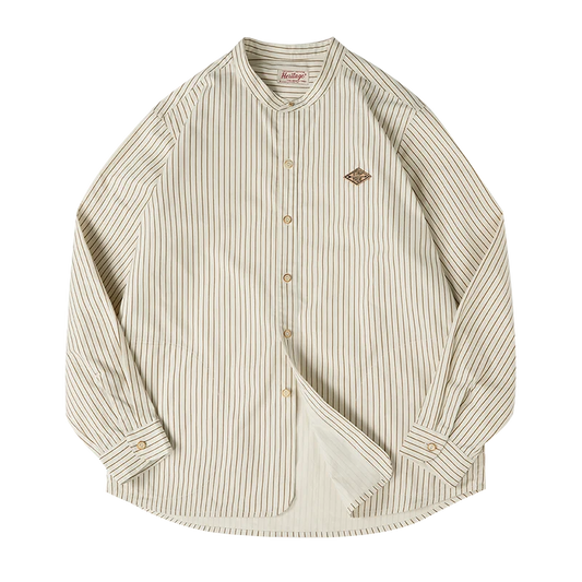 Maden Vintage Striped Long Sleeve Shirts Korea Styel Men's Loose Cotton Baseball Shirt Uncle Fu Male Clothes Plus Size Blouses