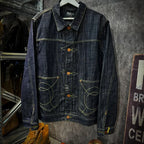 16 oz unstarched Black wood dyed red earthen denim jacket Heavy weight work shirt for fall and winter