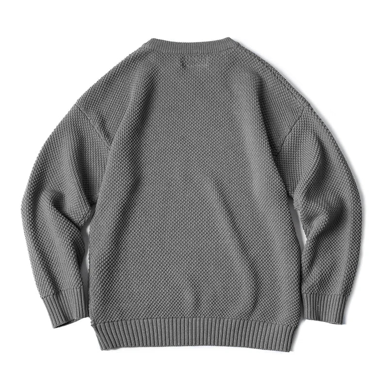 Vintage Gray Sweater, Chunky Knit Pullover, Round Neck