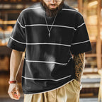 Maden New Casual Black and White Striped Short Sleeve T-Shirt Men's Summer Loose Fit Crew Neck Tee Street Versatile Classic Tops