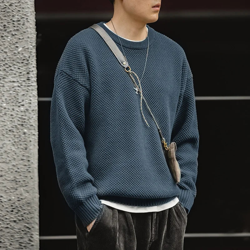 Vintage Gray Sweater, Chunky Knit Pullover, Round Neck