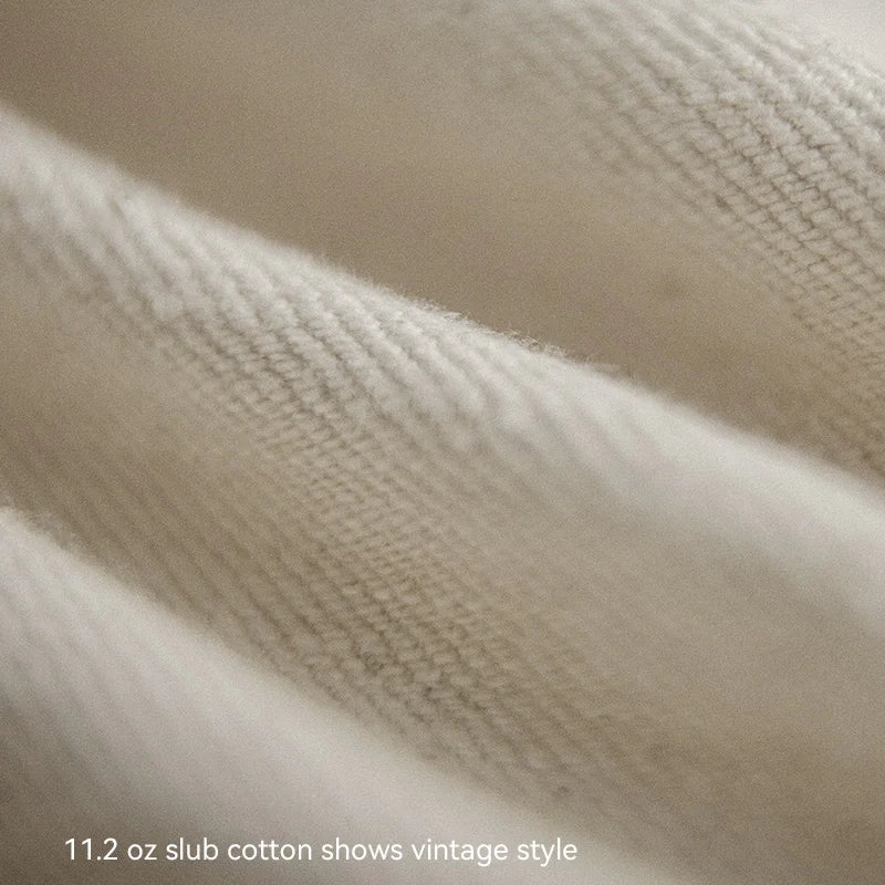 Maden Men's Vintage 11.2oz White Cottonseed Hull Jeans Casual Baggy Fit Straight Trousers for Spring and Fall Chino Cargo Pants