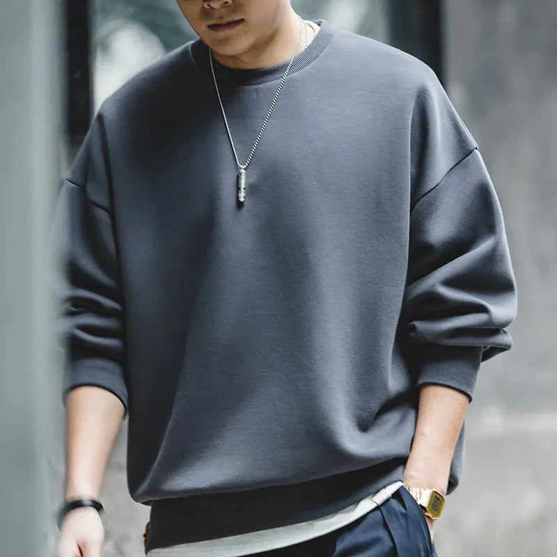 Maden Casual Round Neck Gray Sweathirts for Men Loose Comfortable Cotton Pullover Basic Style Autumn Outdoor Undershirt