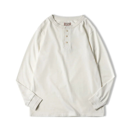 Maden Long-sleeved Henley Shirt for Men Three-button Classic Design Round Collar Beige Basic T-shirts Male Autumn Thin Tees