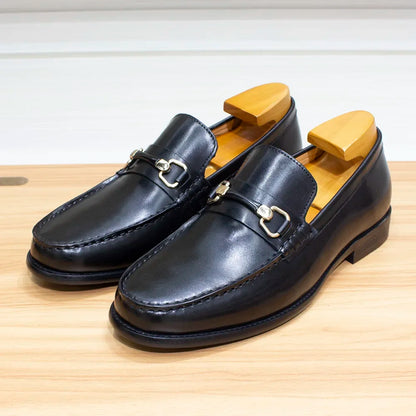 Classic Men's Loafers Genuine Leather Handmade Metal Chain Casual Business Dress Shoes Fashion Party Wedding Footwear for Men