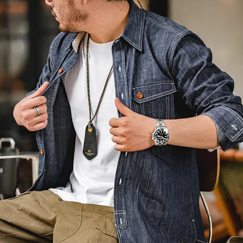 Maden Retro Slim Long Sleeve Denim Shirts