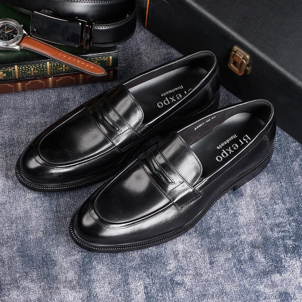 Men's Formal Leather Shoes British Style Oxford Loafers Round Toe Breathable Non-Slip Business Dress Wedding Office Casual Shoes
