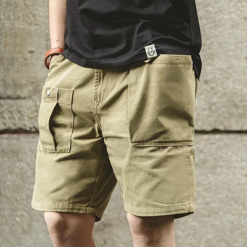 Maden Vintage P37 Cotton Cargo Shorts Men's Summer Solid Color Adjustable Waist Shorts Straight Leg Military Style Casual Bottom