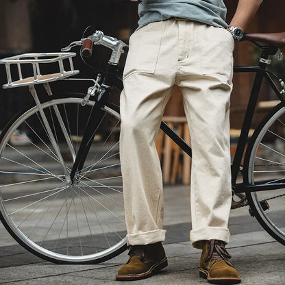 Maden Vintage 11.2oz White Cottonseed Hull Jeans Casual Loose Fit Straight Trousers for Men's Spring and Fall Chino Cargo Pants