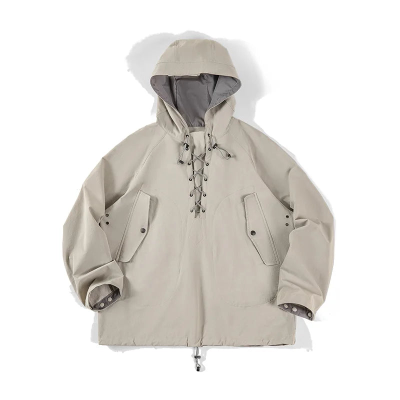 Maden Yellow Hooded Deck Coat for Men Braided Drawstring Collar Autumn Outdoor Wrinkle-Free Pullover Sweatshirt Everyday Wear