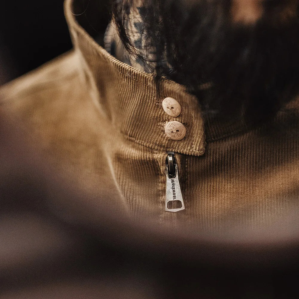 Maden Retro Corduroy Jacket with Stand-up Collar Zipper Flap Pockets Casual Solid Color Outwear for Men's Autumn Versatile Coat