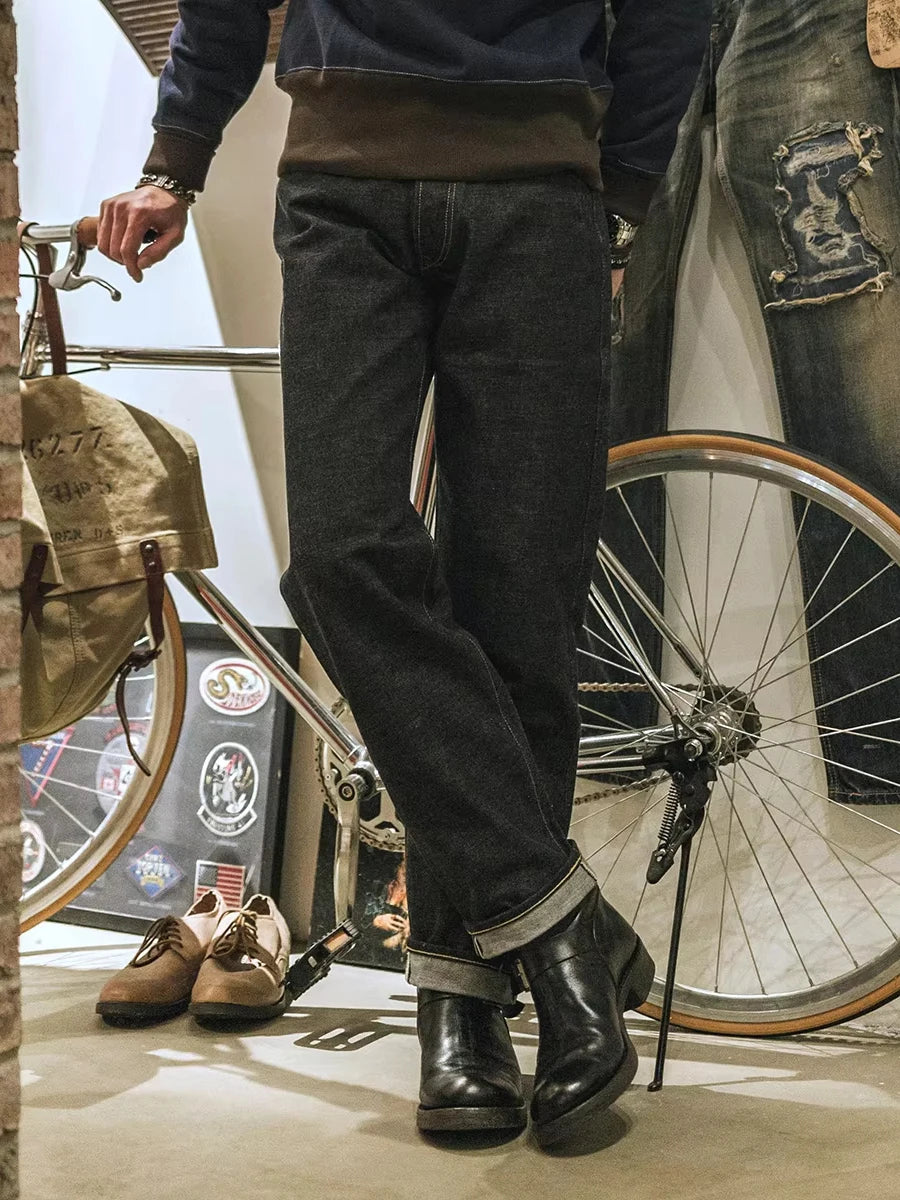 Non Stock 15oz Selvedge Jeans Unwashed Vintage Men's Five-Pocket Denim Pants Indigo