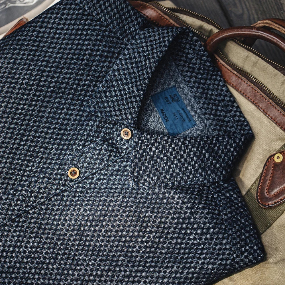 Maden Retro Loose Long-sleeved Denim Shirt Checkered Lapel Single-breasted Jacket for Men Spring and Fall Versatile Outerwear