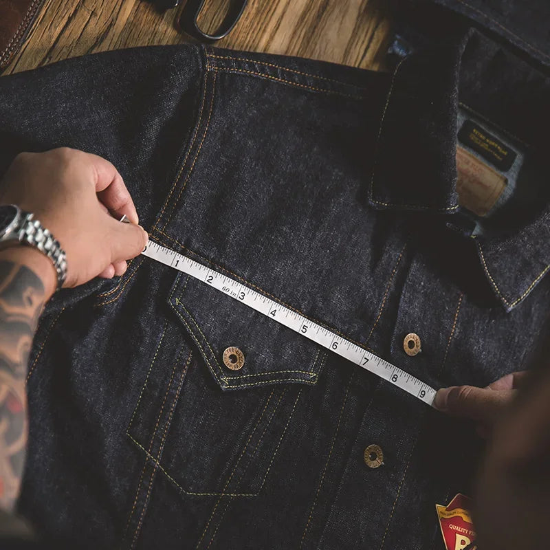 Maden Classic 14.8OZ Type III Jacket for Men Slim-fit Denim Jacket Exposed Seam Patch Pocket Design Vintage Washed Dark Blue