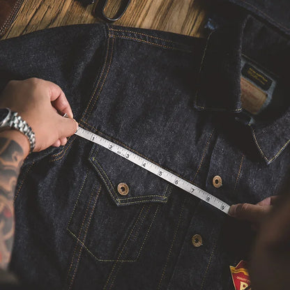 Maden Classic 14.8OZ Type III Jacket for Men Slim-fit Denim Jacket Exposed Seam Patch Pocket Design Vintage Washed Dark Blue