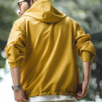 Maden Yellow Hooded Deck Coat for Men Braided Drawstring Collar Autumn Outdoor Wrinkle-Free Pullover Sweatshirt Everyday Wear