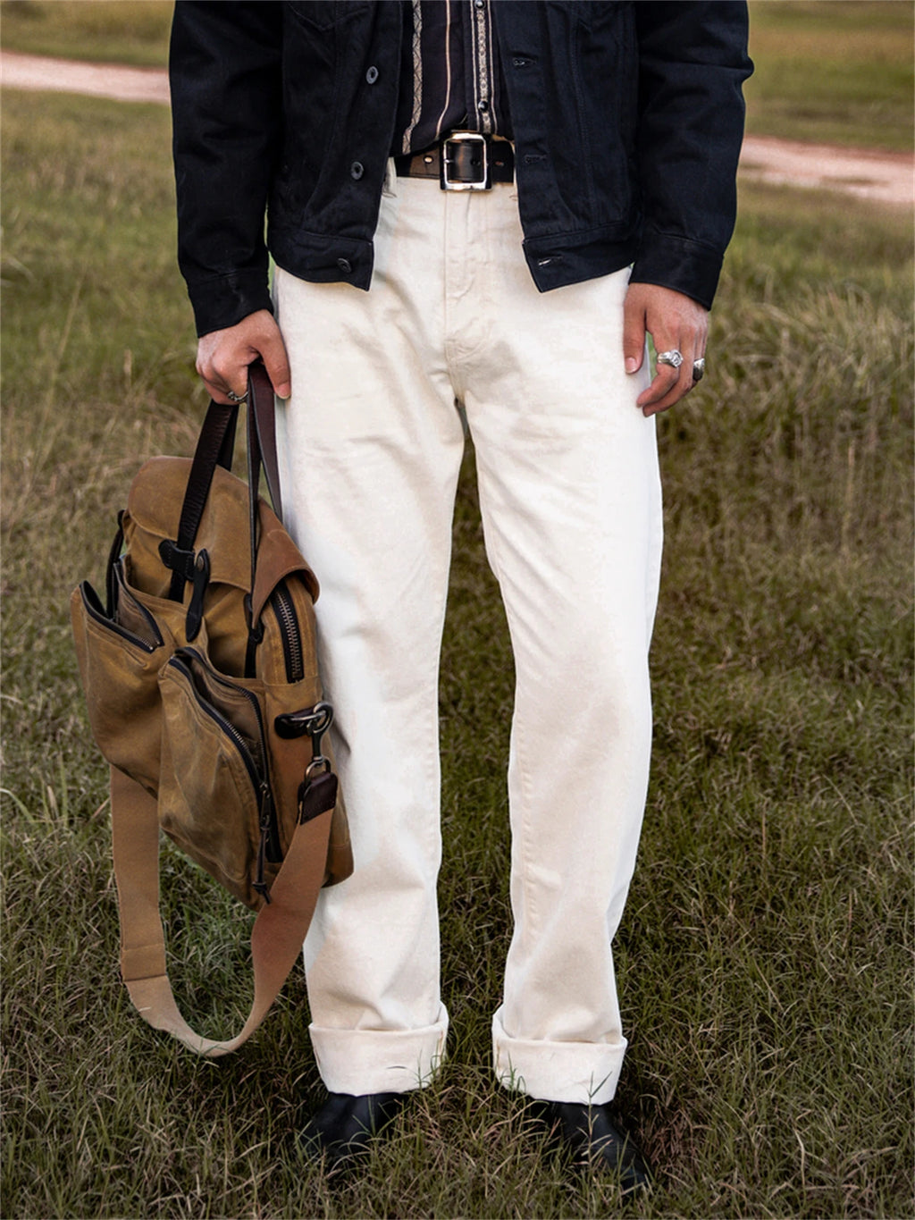 Red Tornado 55501 White Relaxed Straight Men's Jeans Rugged Style 14oz Selvedge Denim Pants