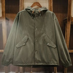 Maden Vintage Green M51 Hooded Jacket Loose Fishtail Short Overcoat Men's Versatile Outwear with Pockets Hidden Button Placket
