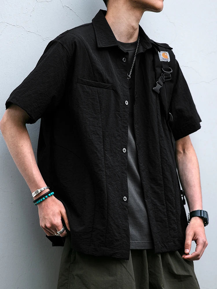 Japanese Vintage Work Shirt Men Quick Dry Short Sleeve Summer Streetwear Casual Cooling Fashion Casual Top Hrajuku Shirts Male