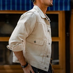 Maden Retro Type II Denim Jackets Beige Cotton Washed Denim Coats for Men's Autumn Versatile Single-breasted Lapel Outwear