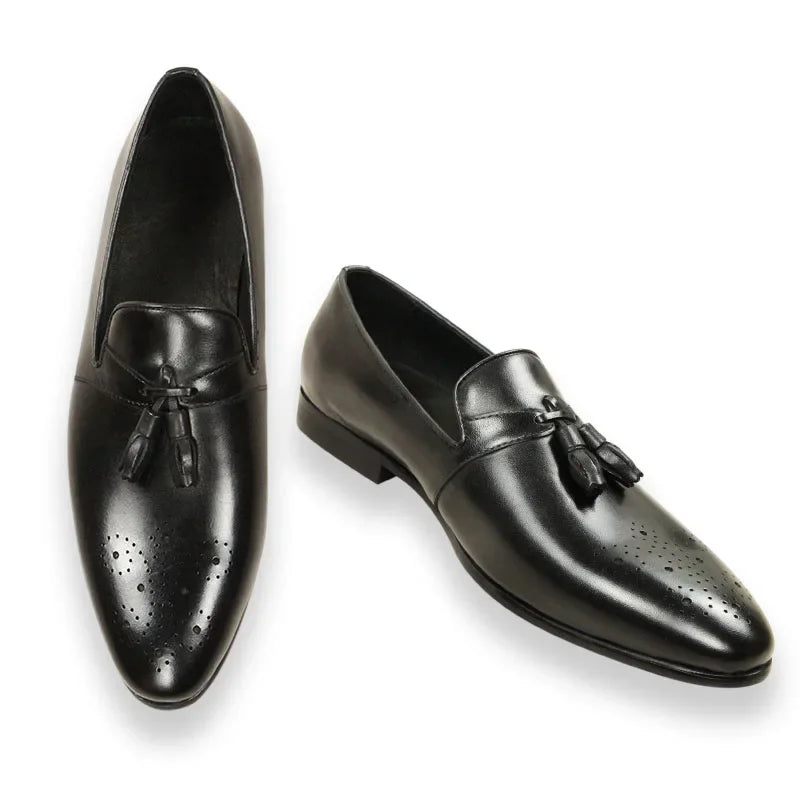 Men's Luxury Black Classic Fashion Loafers Shoes Brogue Special Design Low Heel Formal Wedding Dress Bussiness Walking Sapato