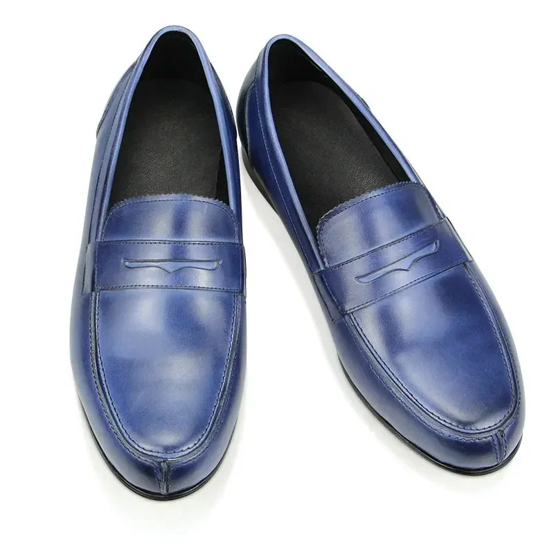 Driving Shoes Men's Loafer For Business Casual Daily Work Genuine Leather Elegant Finish Comfortable Handmade Blue Shoe New