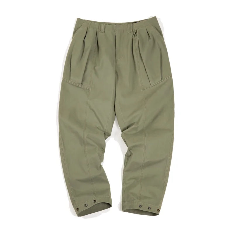 Maden Men's Vintage Military Green Cargo Pants Zipper Fly Loose Fit Pants Straight Leg Casual Pockets Spring and Fall Trousers