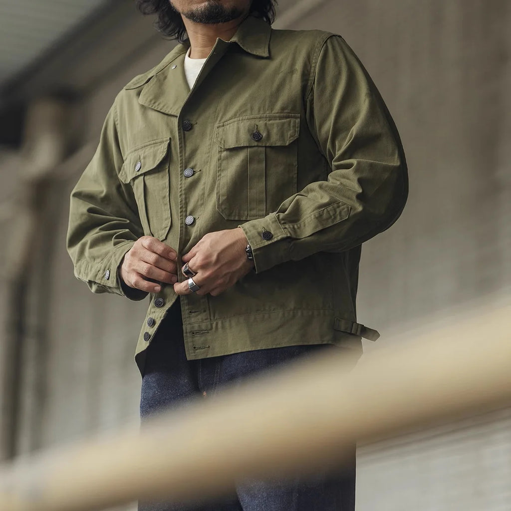 Bronson Army M-41 Herringbone Twill Jacket Vintage HBT Lapel Mens Outerwear