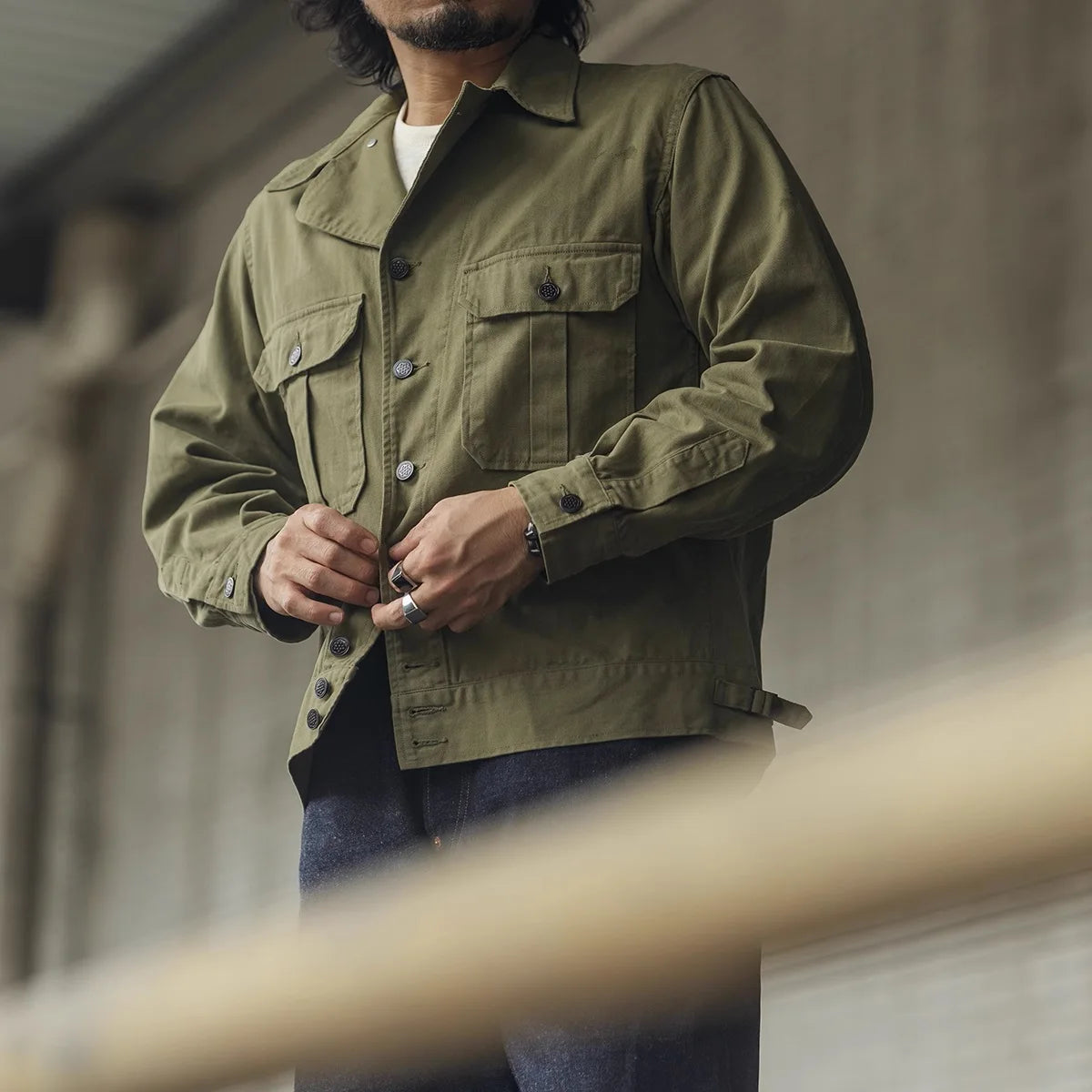 Bronson Army M-41 Herringbone Twill Jacket Vintage HBT Lapel Mens Outerwear