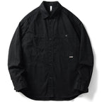 American High Quality Cargo Shirt Japanese Vintage Solid Color Long Sleeve Men Clothing Spring Harajuku Casual Black Thin Coat