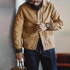 Maden Canvas Rancher Jackets with Collar Back Paris Button Khaki Denim Jacket for Men Vintage Heavyweight Pocket Fall Outerwear