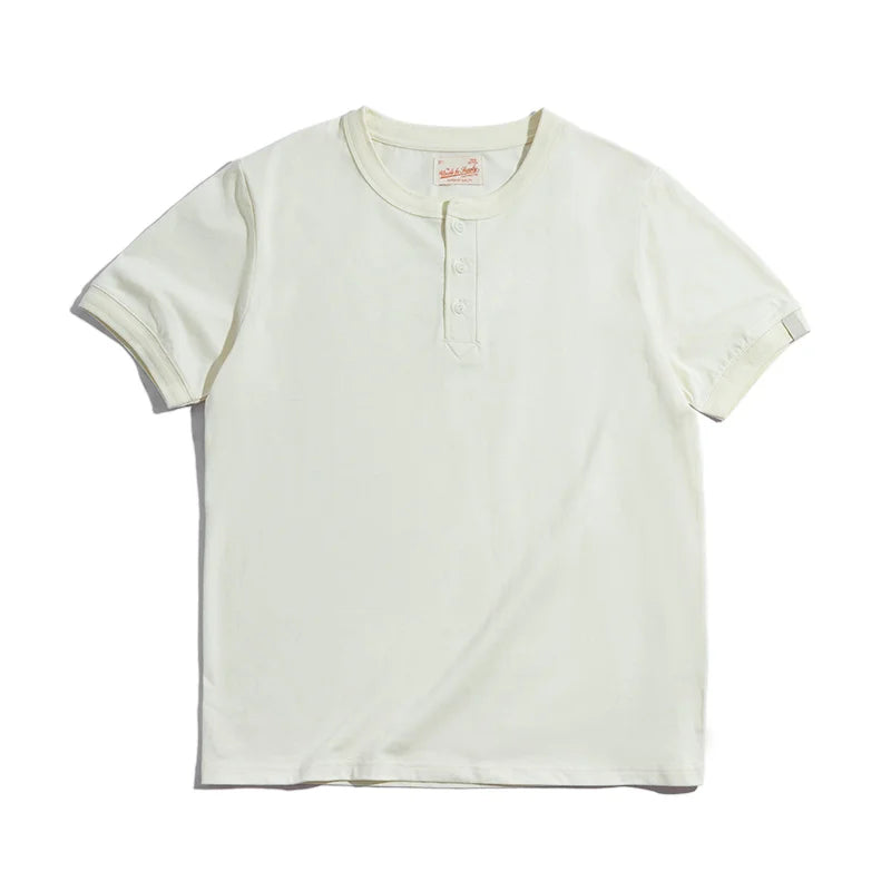 Maden Men's Vintage Heavyweight Henley Shirts Short Sleeve Casual Solid T-Shirt Basic Plain 100% Cotton Tee Shirts Summer Tops