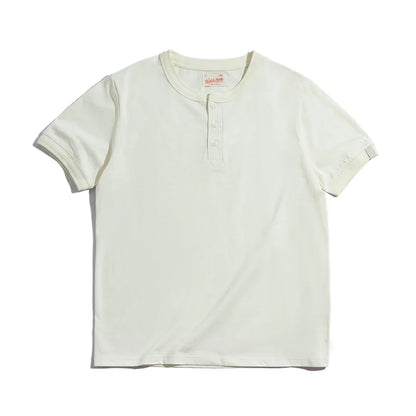 Maden Men's Vintage Heavyweight Henley Shirts Short Sleeve Casual Solid T-Shirt Basic Plain 100% Cotton Tee Shirts Summer Tops