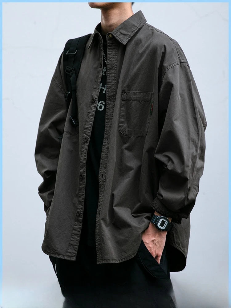 Japanese Streetwear High Quality Cargo Shirts For Men Vintage Casual Long Sleeve Spring Autumn Harajuku Thin Coat Mens Clothing