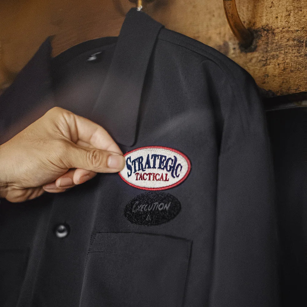 Maden Men Vintage Black Woven Long Sleeve Utility Shirt with Chest Pockets Lightweight Blouse Single-Breasted Overshirt for Fall