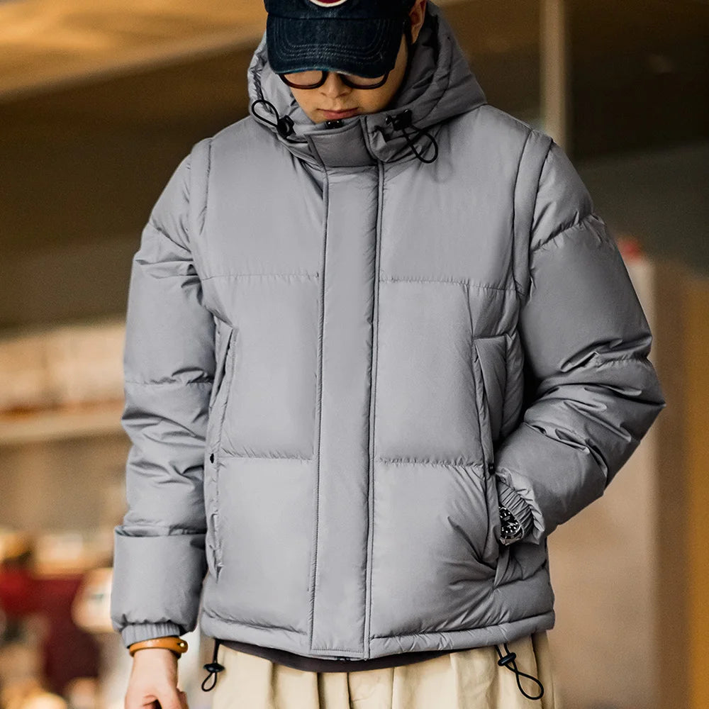 Maden Men's Winter Detachable Sleeves Down Jacket Outdoor Functional Hooded Vest Jacket Warm Thickened Overcoat Versatile Parka