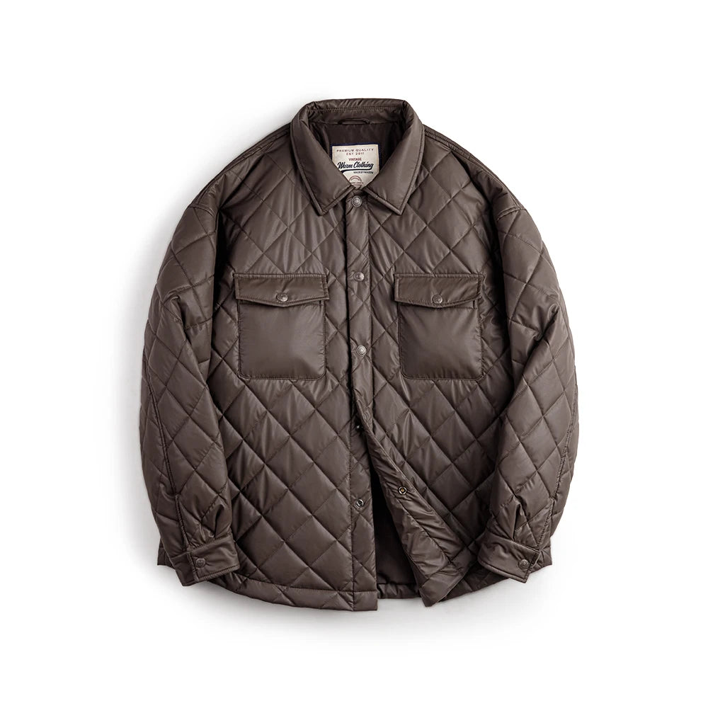 Maden Retro Quilted Diamond Grid Jacket Loose Fit Cotton-padded Coat Collar Warm Versatile Men's Outerwear for Autumn and Winter