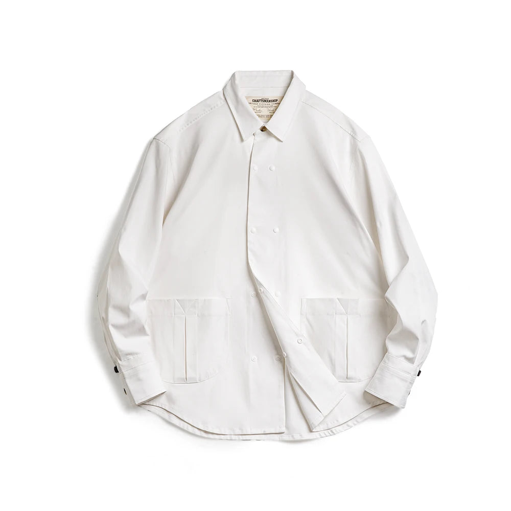 Maden Casual Herringbone Double-breasted Long-sleeved Shirt Solid Color Versatile Commuter Lapel Shirt for Men's Autumn Tops