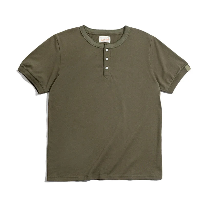 Maden Men's Vintage Heavyweight Henley Shirts Short Sleeve Casual Solid T-Shirt Basic Plain 100% Cotton Tee Shirts Summer Tops