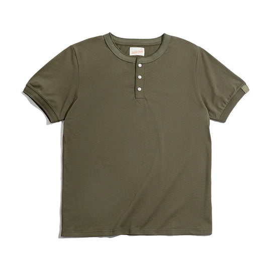 Maden Men's Vintage Heavyweight Henley Shirts Short Sleeve Casual Solid T-Shirt Basic Plain 100% Cotton Tee Shirts Summer Tops